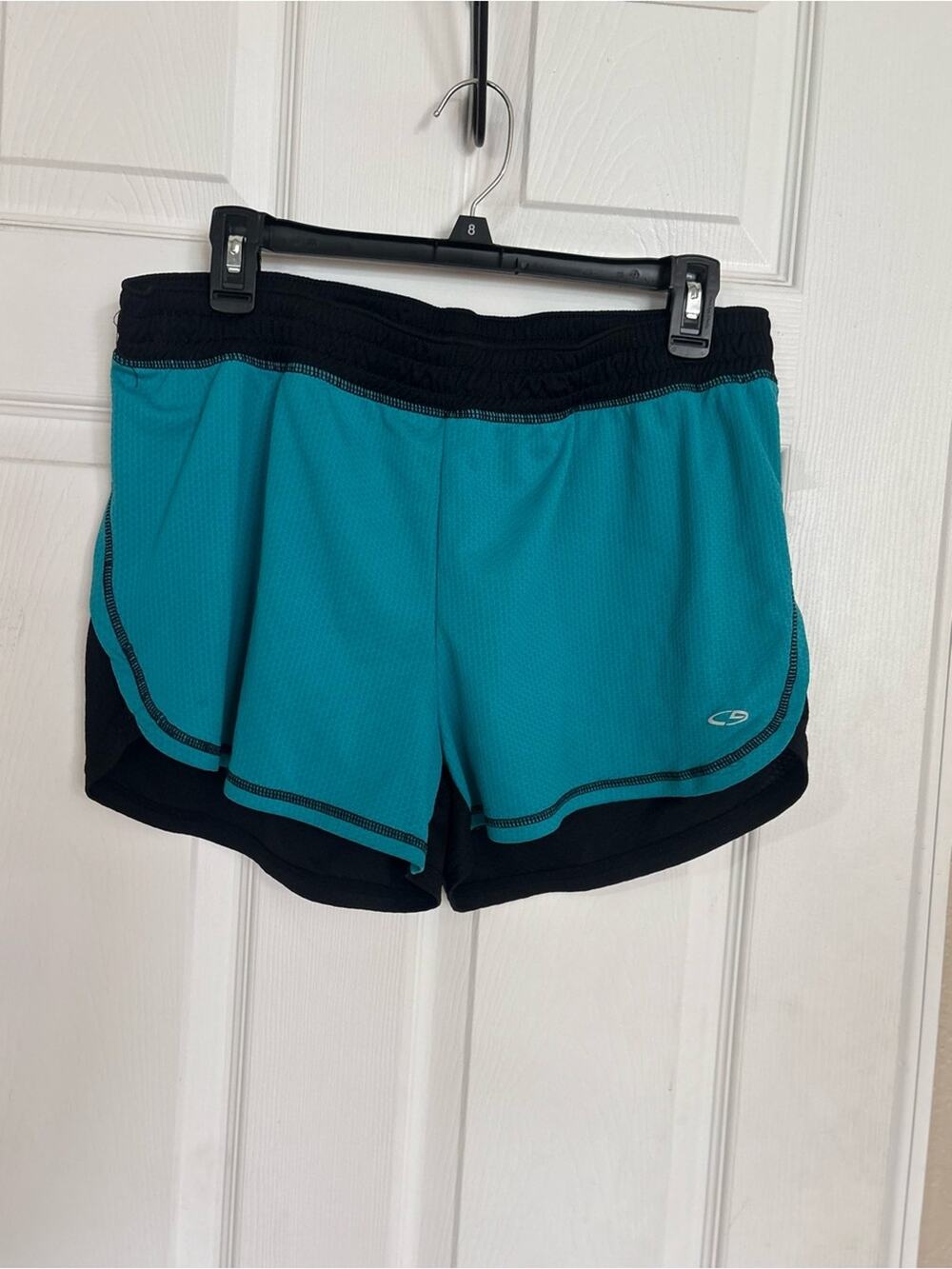 Champion Duo Dry Women’s Running Shorts Large Teal Black Lined Athletic Gym